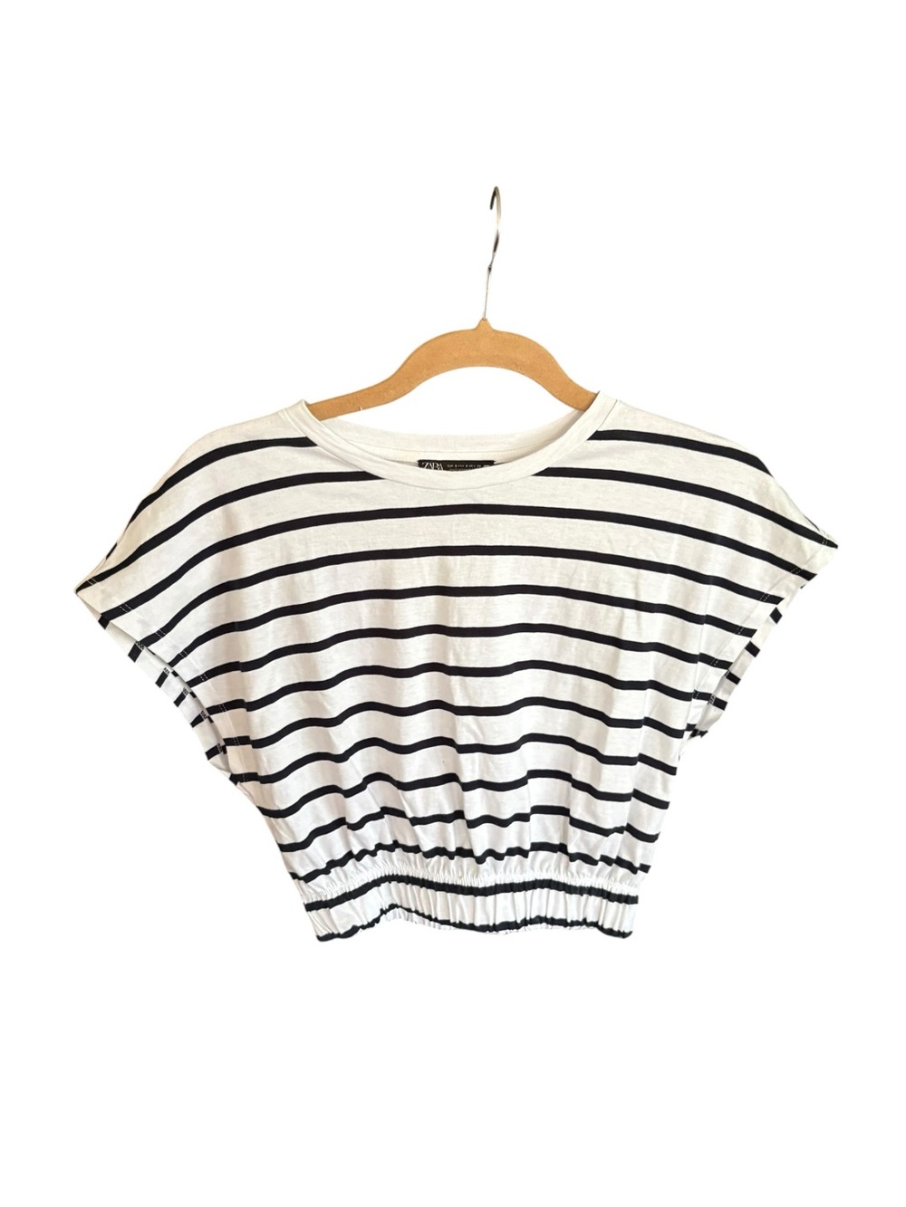 Zara Striped Elastic Hem Cropped Top Black White Size S
